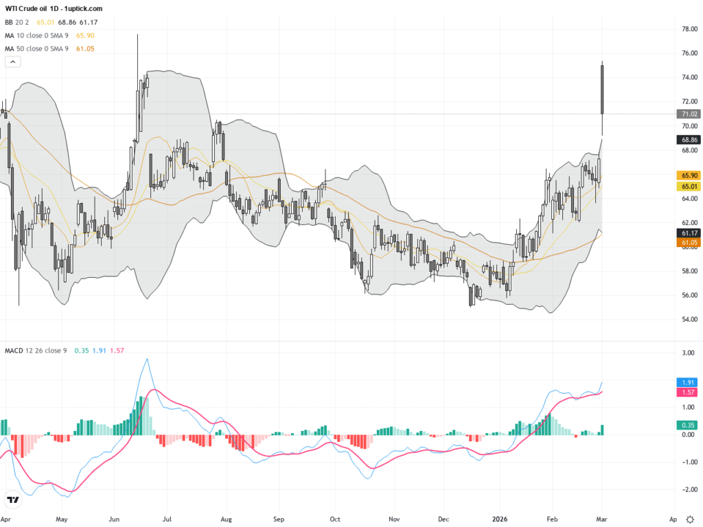 WTI原油：地緣政治推升價格，技術圖形顯示強烈反彈動能